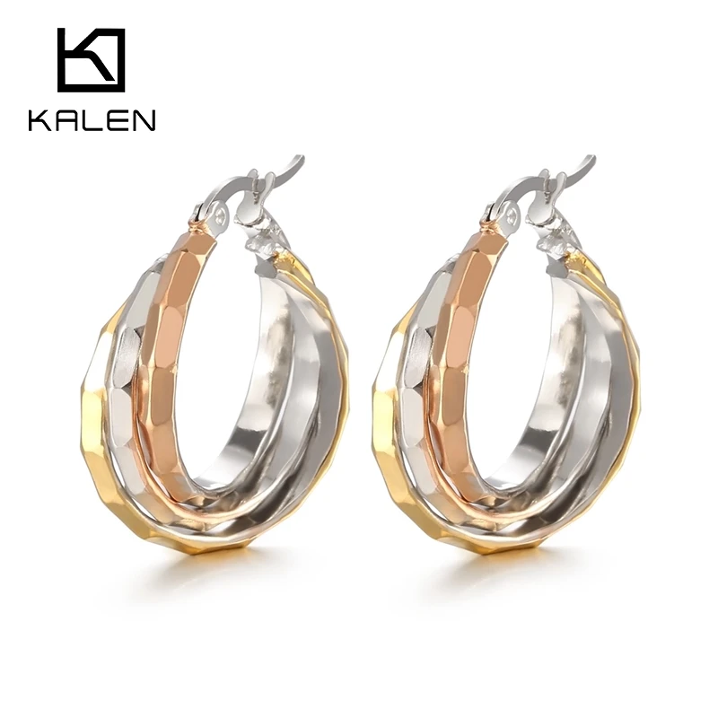 

KALEN Sainless Steels Multi-layer Hoop Earrings for Women Vintage Metal Gold Plated Open Circle Earring Classic Jewelry