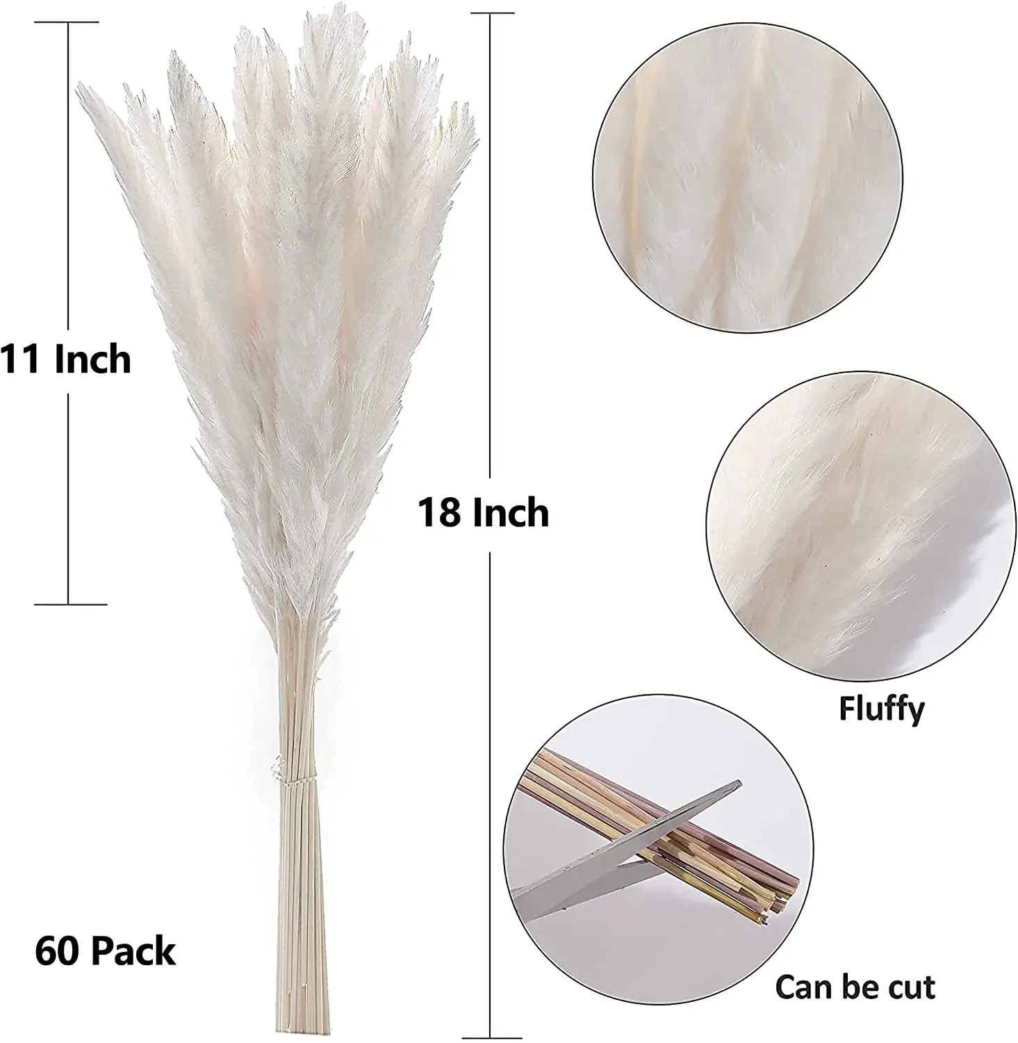 Total 60Pcs Natural Dried Pampas Grass Decor Reed Boho Bouquet Wedding Centerpieces for Tables Dried Flowers Bouqet Decoration