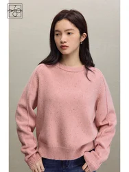 ZIQIAO Sweet Pink 100% Wool Soft Round Neck Wool Sweater for Women 2023 Autumn Winter Gentle Style Cozy Pullover Sweater Female