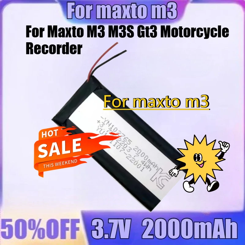 

For Maxto M3 M3S Gt3 Motorcycle Recorder Li Polymer Rechargeable Pack Replacement 3.7V 2000mAh New High Quality Battery