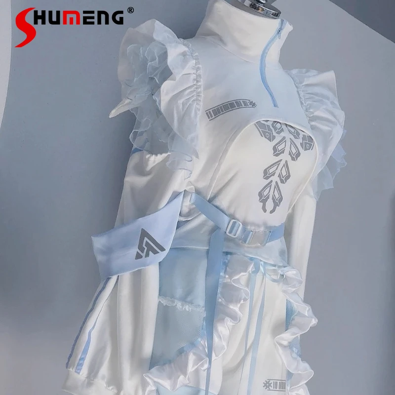 Autumn Japanese Style Cool Mechanical Blue White Watercolor Short Coat Vest Shorts Three-Piece Sets Women's Cute Cool Outfits