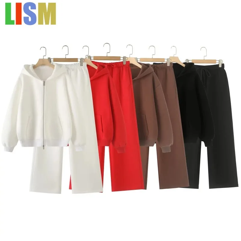 

LISM outfit Zipper Cardigan Sets To Woman 2025 Tracksuit Suits Baggy Pants Sportswear Women Sweater 2 Piece Set Women Outfits
