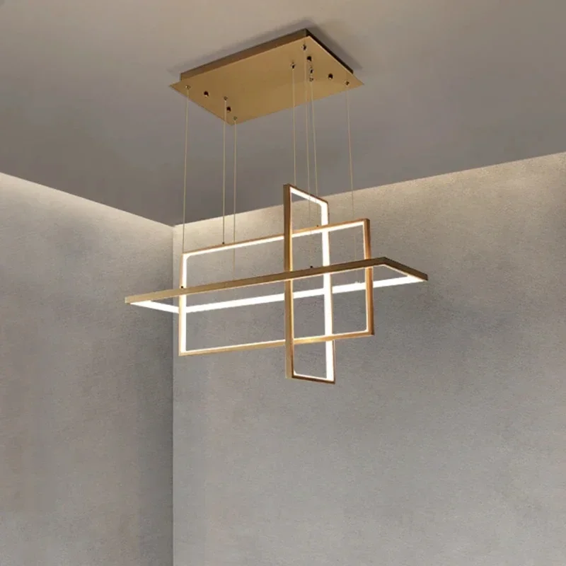 Modern LED Ceiling Chandelier for Dining Room Kitchen Living Room Bedroom Rectangular Design Pendant Lights Simple Hanging Lamp