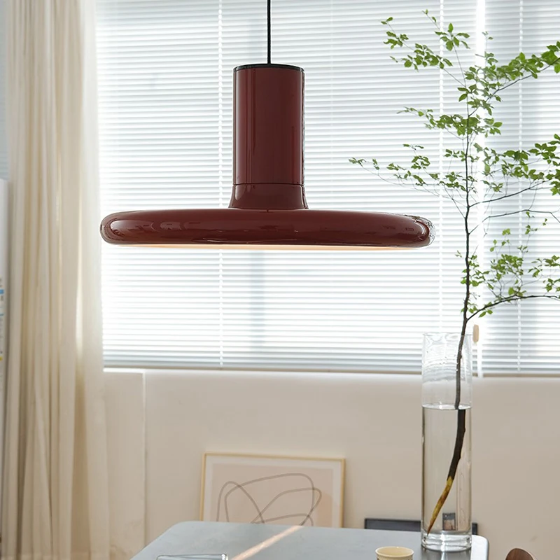 Danish style red chandelier restaurant bedroom bedside lamp post-modern Bauhaus simple study creative art chandelier