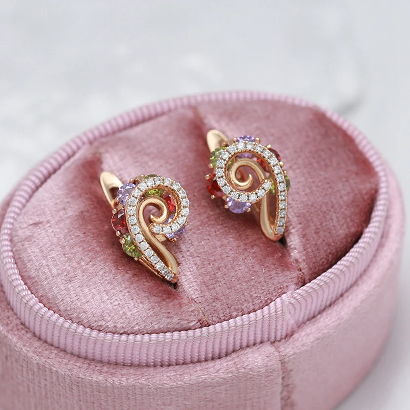 

Luxury Geometric Spire Multicolor Natural Zircon Women's Clip Earrings 585 Gold Cute Student Jewelry Girls Party Sexy Earrings