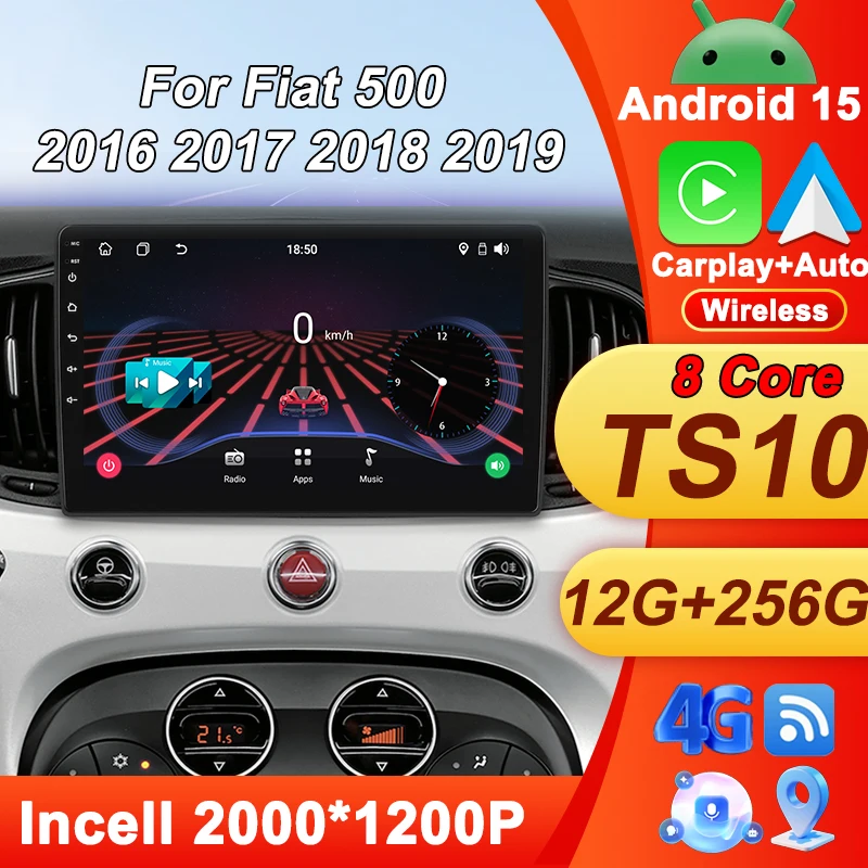 

9 Inch 2 Din For Fiat 500 2016 2017 2018 2019 Carplay 4G Autoradio 360° Camera BT Smart Car Systems Carplay Auto Screen 5G Wifi