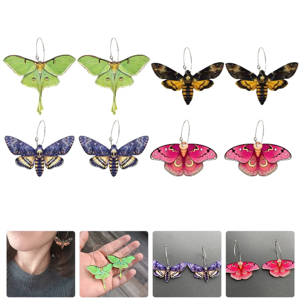 4 Pairs Moth Earrings Bohemian for Women Beachy Dangle Drop Stud Woven Women's Hang