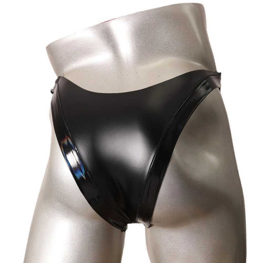 

Черные мужские трусы-брифы с вырезами, из латекса и искусственной кожи, с блестящими вставками, с низкой посадкой, сексуальные, шорты