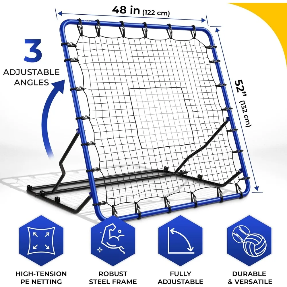 Volleyball Rebounder Net - Adjustable Volleyball Practice Net w Robust Steel Frame & PE Netting - Easy Setup Soccer Rebounder