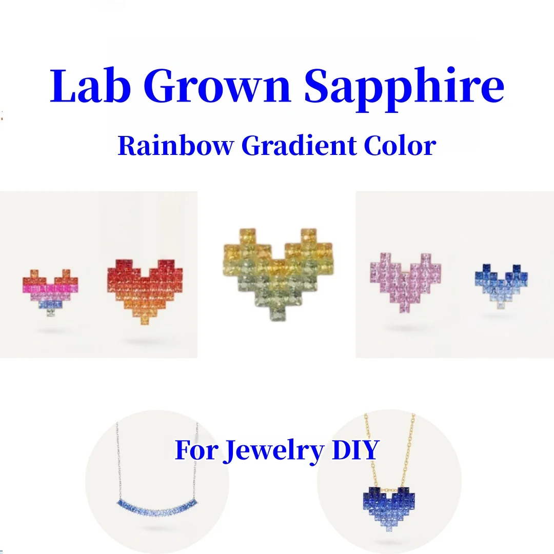 Lab Grown Sapphire Loose Gemstones Square Shape Rainbow Gradient Color 24Pcs/Lot for Charms Advanced Jewelry Making Materials