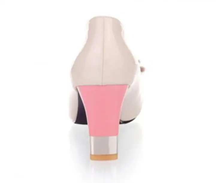 KNCOKAR Hot  Women Pumps Shallow Color Block Thick High Heels Shoe Sweet and Hard Color Bow High Bowtie Pink  Size 34-43