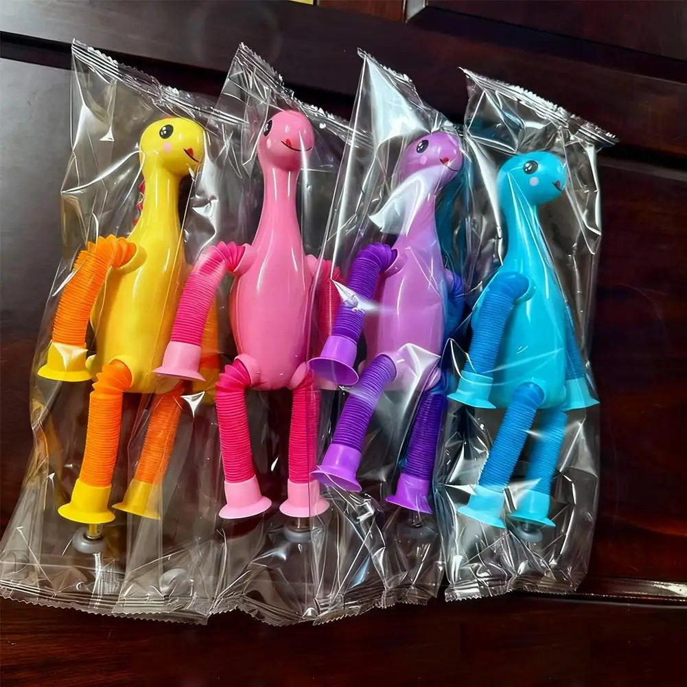 Retractable Dinosaur Fidget Toy, Stretchable Tube With Suction Cup, Cartoon Animal Novelty Stress Relief Gift For Children