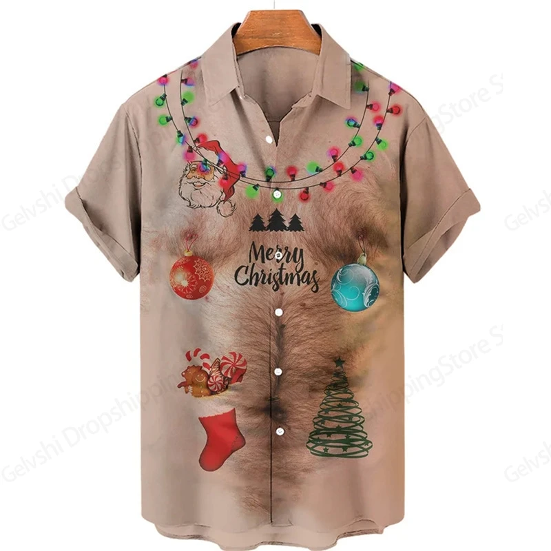 Mens Santa Claus Shirts Short Sleeve Button Up Funny Christmas Hawaiian Shirt New Year Xmas Shirt Men Women Fashion Lapel Camisa