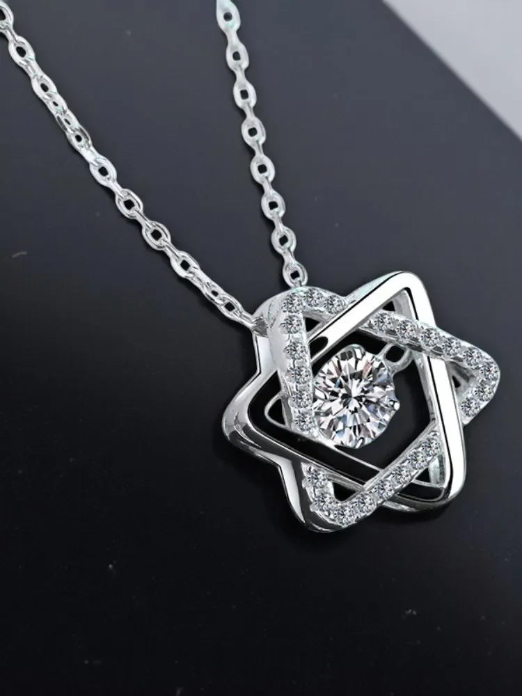 

Moissanite Sterling 925 Silver GRA Certified Classics Versatile Collarbone Chain Hexagram Moissanite Necklace