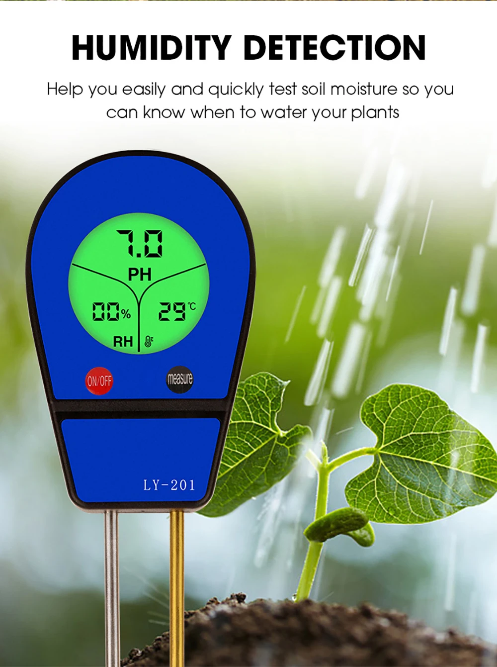 3 in 1 Soil pH Meter Moisture Temp pH Tester Humidity Sunlight Garden Flowers Moist Detector Soil Moisture Sensor Meter