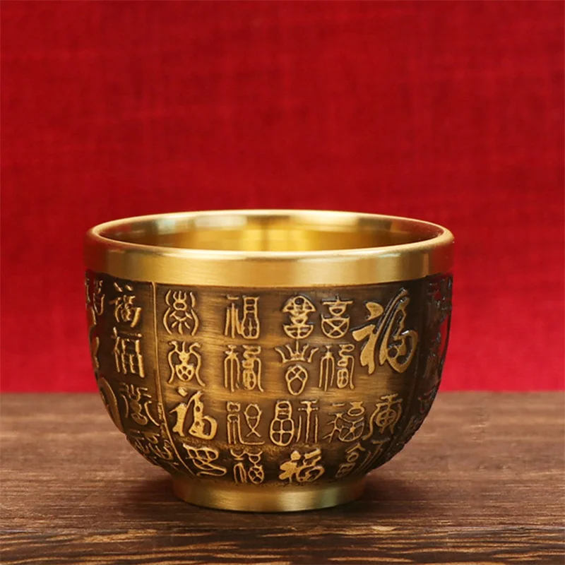 Dragon and Phoenix Bowl Feng Shui Treasure Bowl Vat Brass Copper Attract Wealth and Good Luck Desktop Ornaments Study Decoration