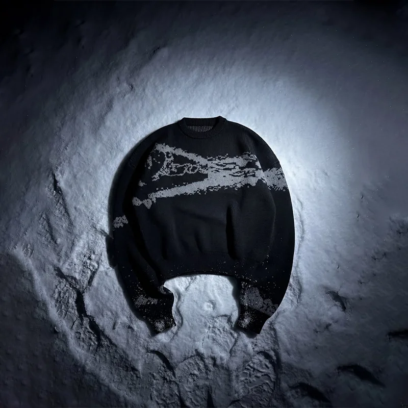 

Потертый снег текстура графический принт негабаритный повседневный удобный теплый свитер для экипажа Y2K для мужчин и женщин модная вязаная уличная одежда