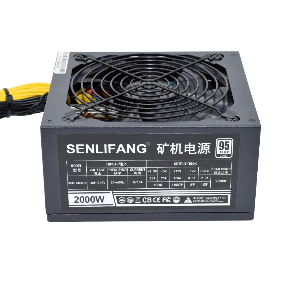 Zasilacz impulsowy 2000 W 95% wysoka wydajnoลฤ dla ETC RVN S9 S7 L3 Rig Mining dla bitcoin miner asic 180-240 V