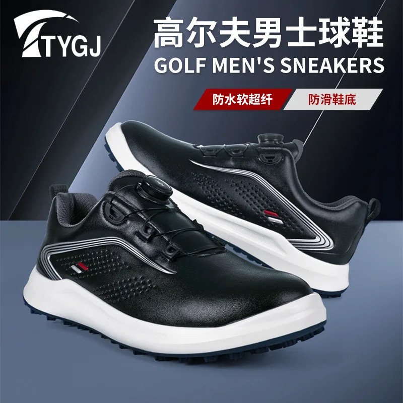 

Men Golf Shoes Waterproof Upper Microfiber Leather Rotating Button Casual Sports Shoes Spikeless Low Top