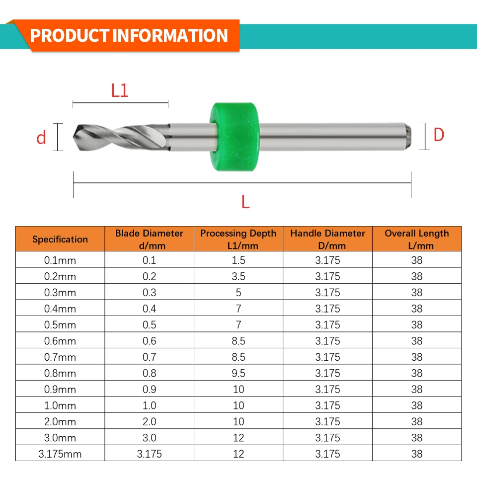 10pcs 1.6-2.5mm Mini PCB Drill Bit Carbide Drill Bits For CNC Metal Drilling Tool 3.175mm Shank Tungsten Steel Micro Drills Set