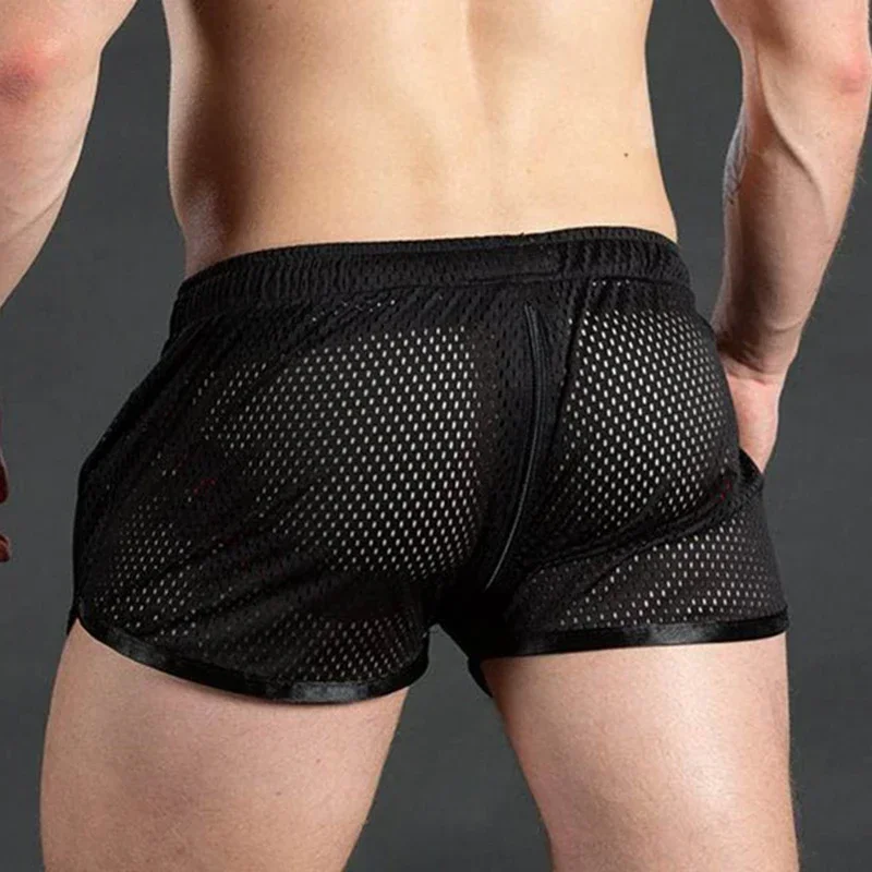 Men Casual Shorts Mesh Sexy Breathable Shorts Transparent Briefs Bugle Pouch Panties Male See Through Trunk Sexy Pant