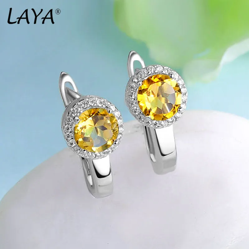 LAYA 100% 925 Sterling Silver Millennium Cut Vintage Gemstone Natural Citrine Earrings For Women Wedding Engagement Fine Jewelry