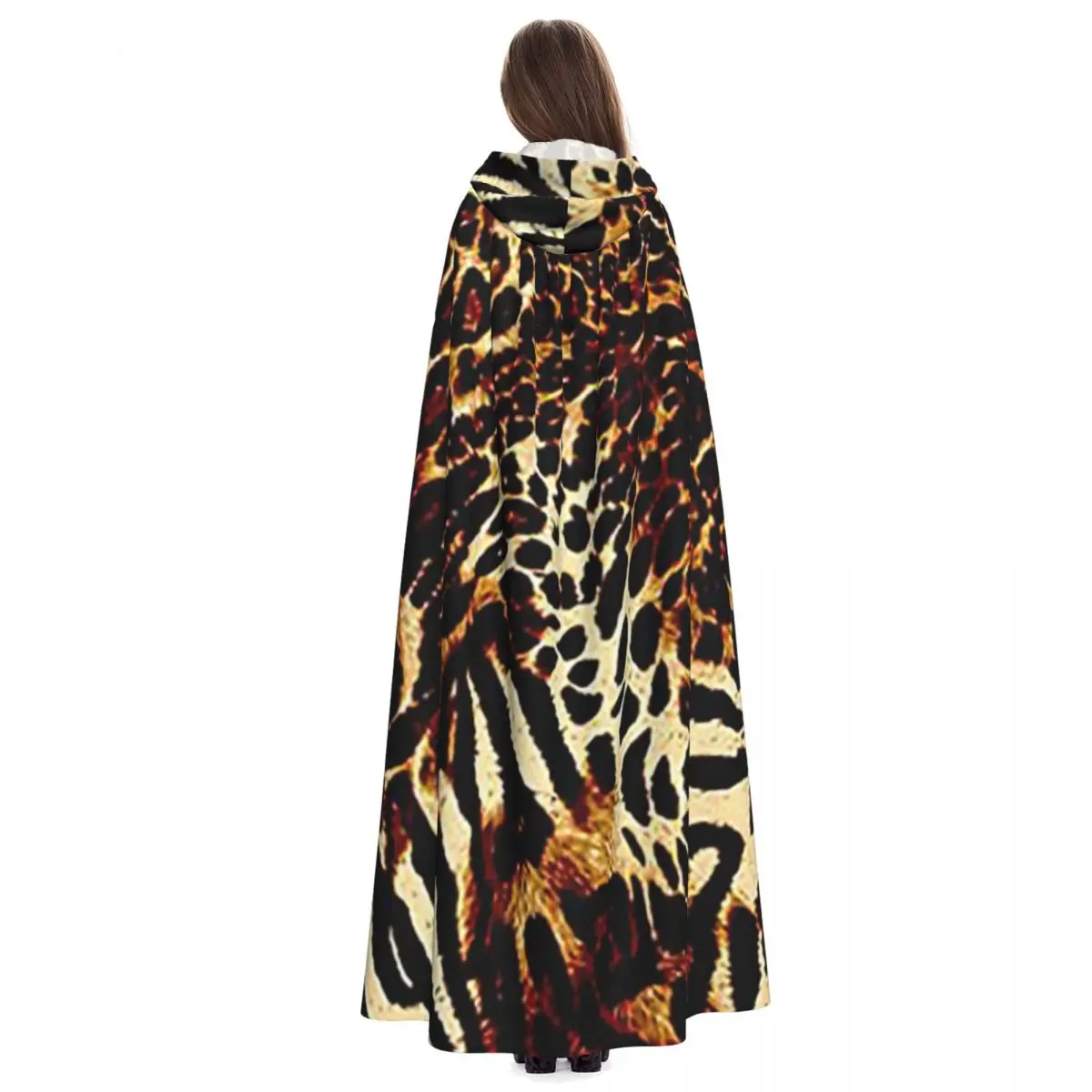 leopard skin Long Hooded Cloak Witch Medieval Costume Cosplay Cape HalloweenParty Adult Unisex