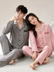 Couple Pajamas Set Women's Winter Clothes Sleepwear Cotton Femme Satin Back Night Outfit Homewear Lingerie Men