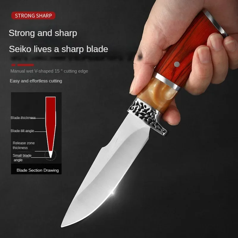 New Resin Handle Outdoor Stainless Steel Straight Knife, EDC Portable Camping Knife with Holster, Fixed Blade, Self-Defense