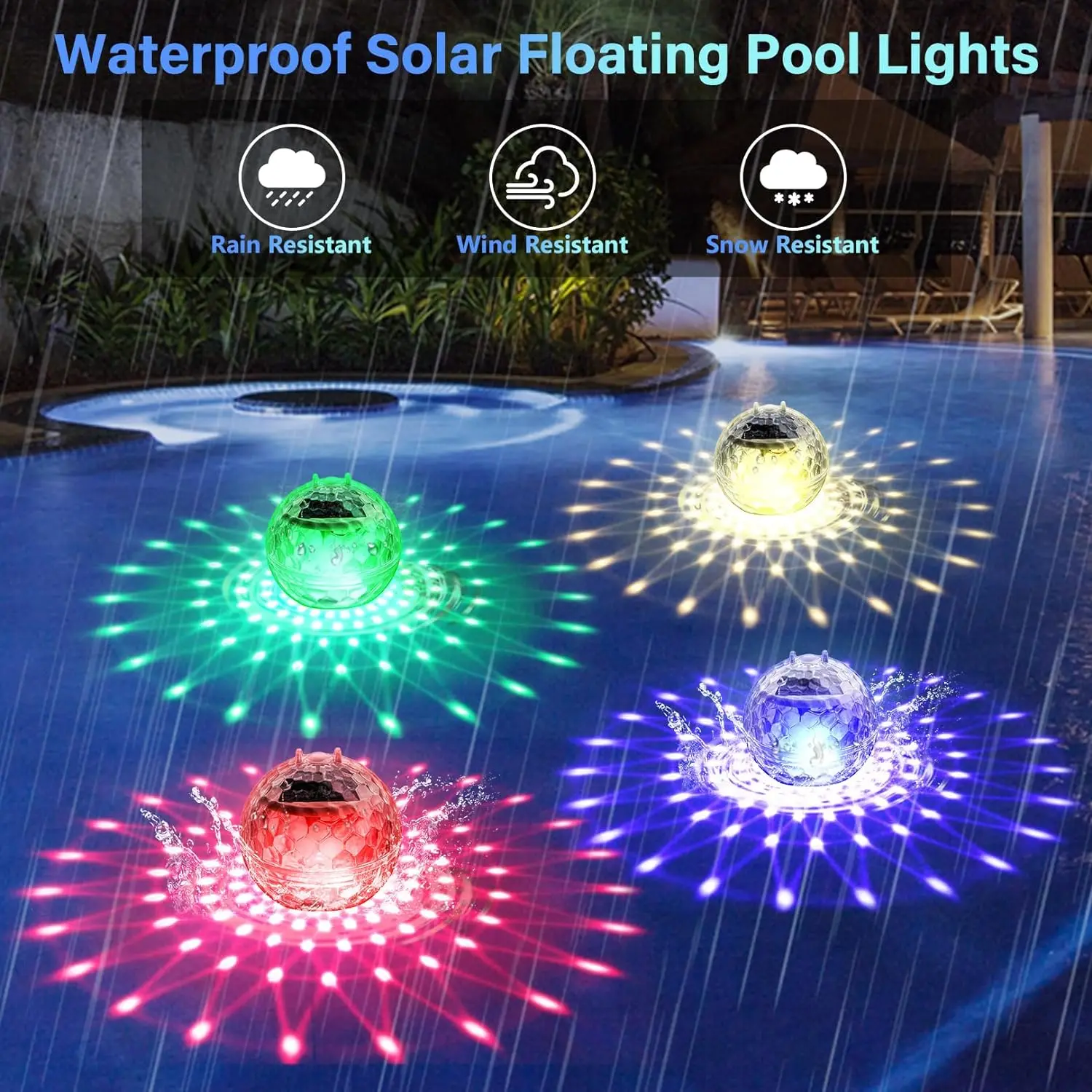 Floating Pool Lights, Floating Solar Pool Lights with RGB Color Changing Waterproof Pool Lights That Float for Swimming Pool