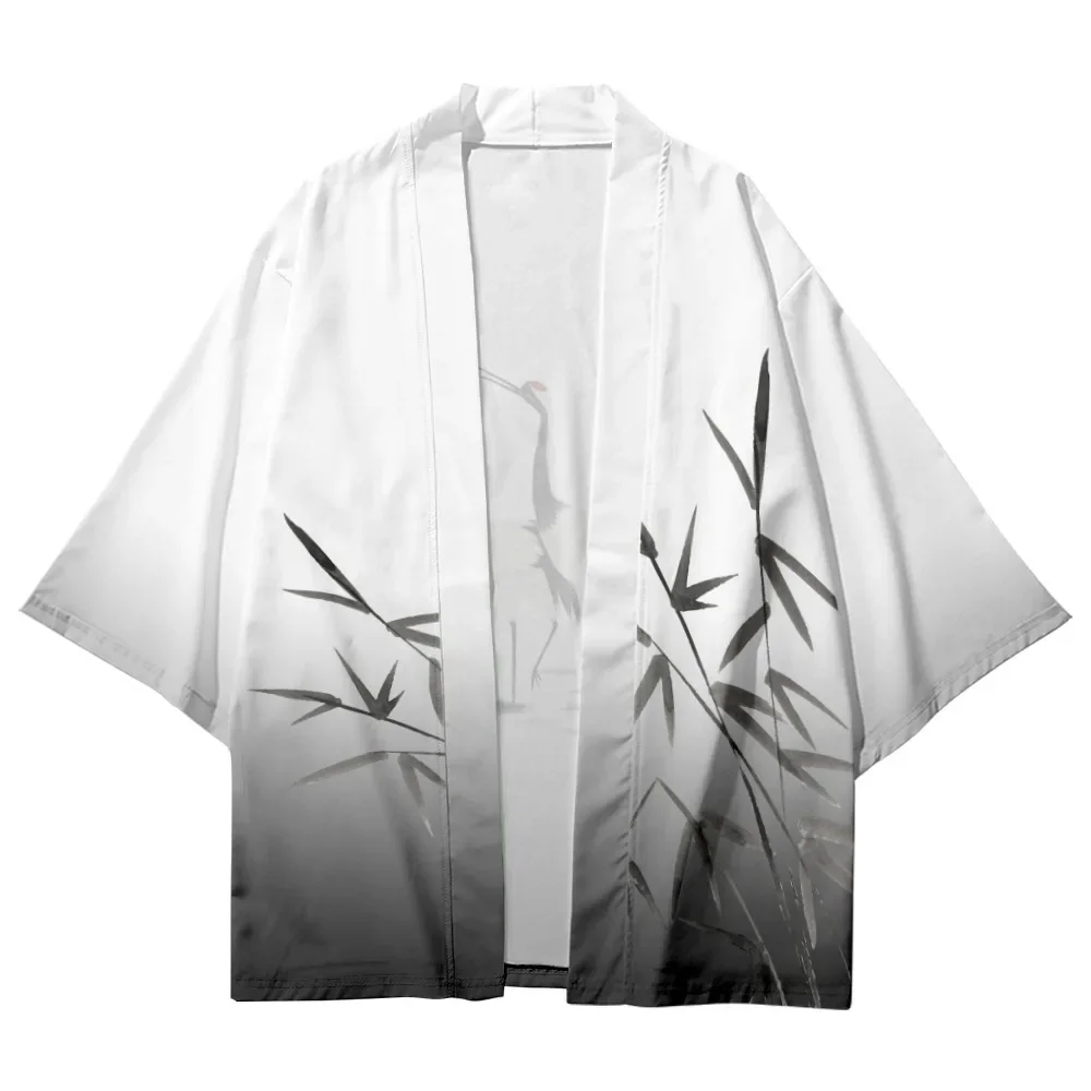 سترة صيفية للشاطئ مطبوعة من الخيزران كرين هاوري قمصان نسائية فضفاضة غير رسمية كيمونو ملابس الشارع الشهير ملابس علوية للرجال