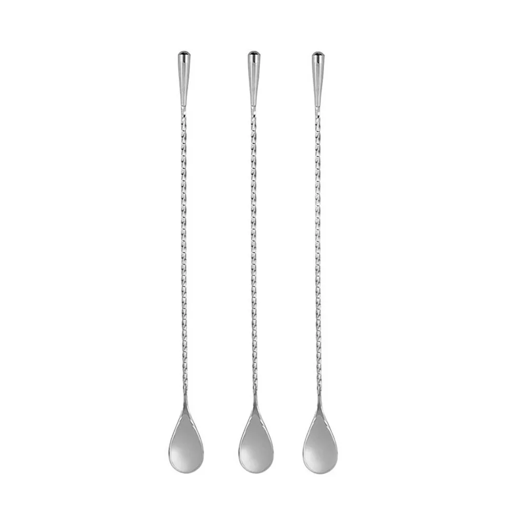 

2Pcs Long Stainless Steel Cocktail Spoon Bar Mixing Bubble Tea Spoons Portable Reusable Modern Kitchen Bartending Tools
