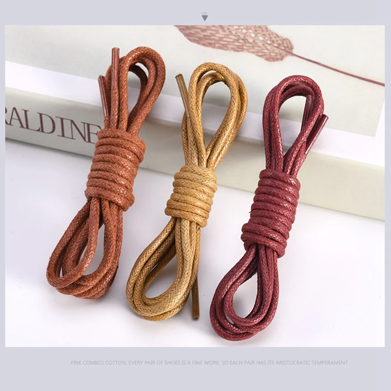Cordones redondos clásicos de algodón encerado, cordones impermeables para zapatos, cuero para ocio al aire libre, alta calidad, 1 par