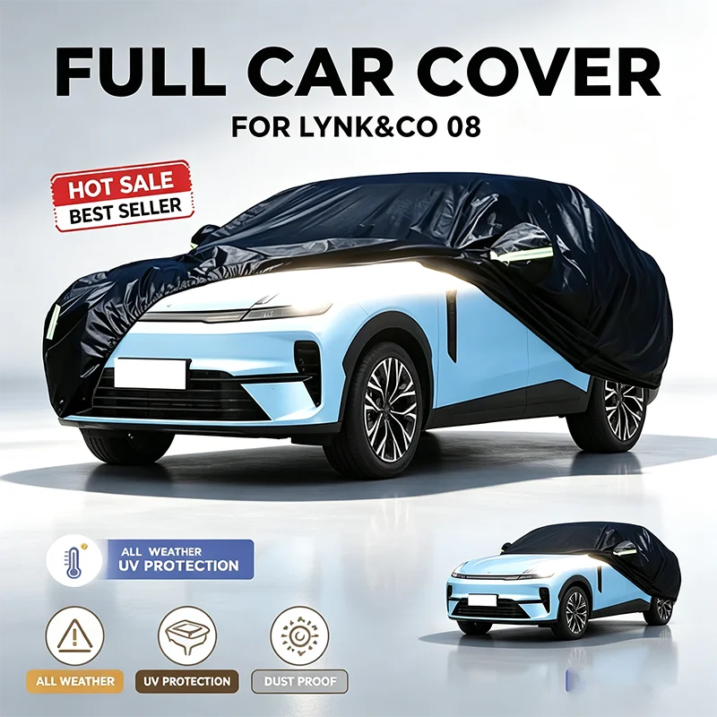For Lynk Co 08 Full Car Cover All Weather Snow Sun UV Dustproof Reflective Strips Wind Straps Outdoor