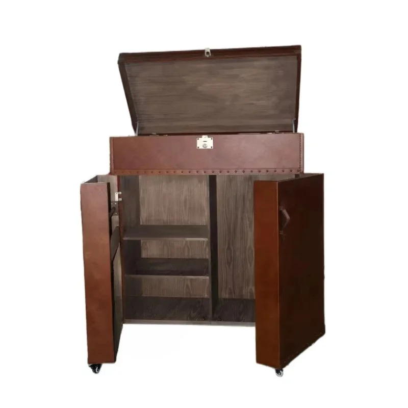 

Wine Cabinet Vintage Vintage Leather Living Room Cabinet with 2 Door Wooden Wine Cabinet