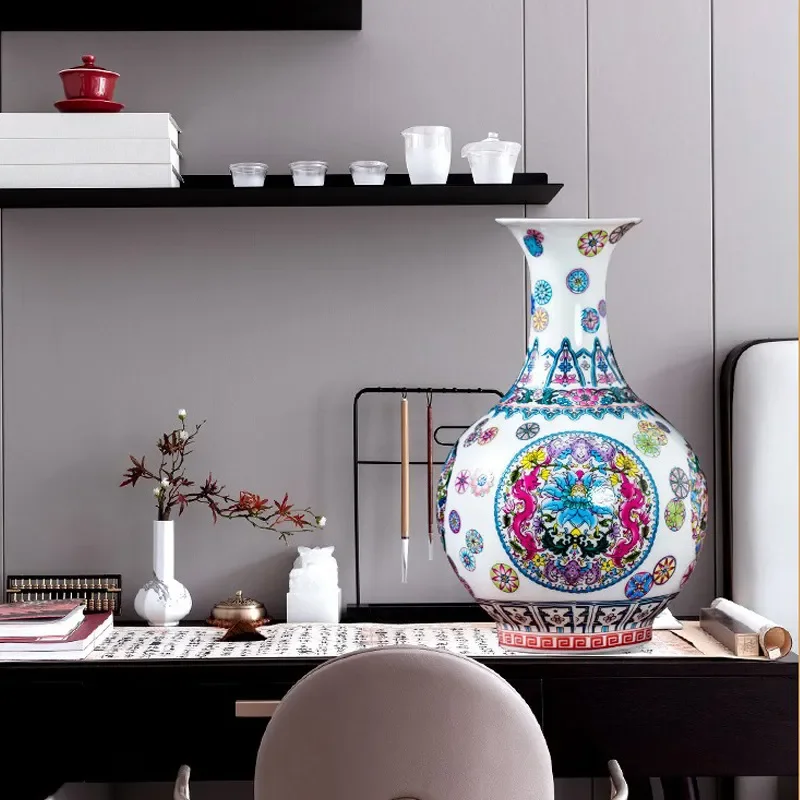 for Luminous Jingdezhen Vase Ceramic Ornament Antique Home Living Room Flower Arrangement Dried Flower Bogu Rack Wine Cabinet
