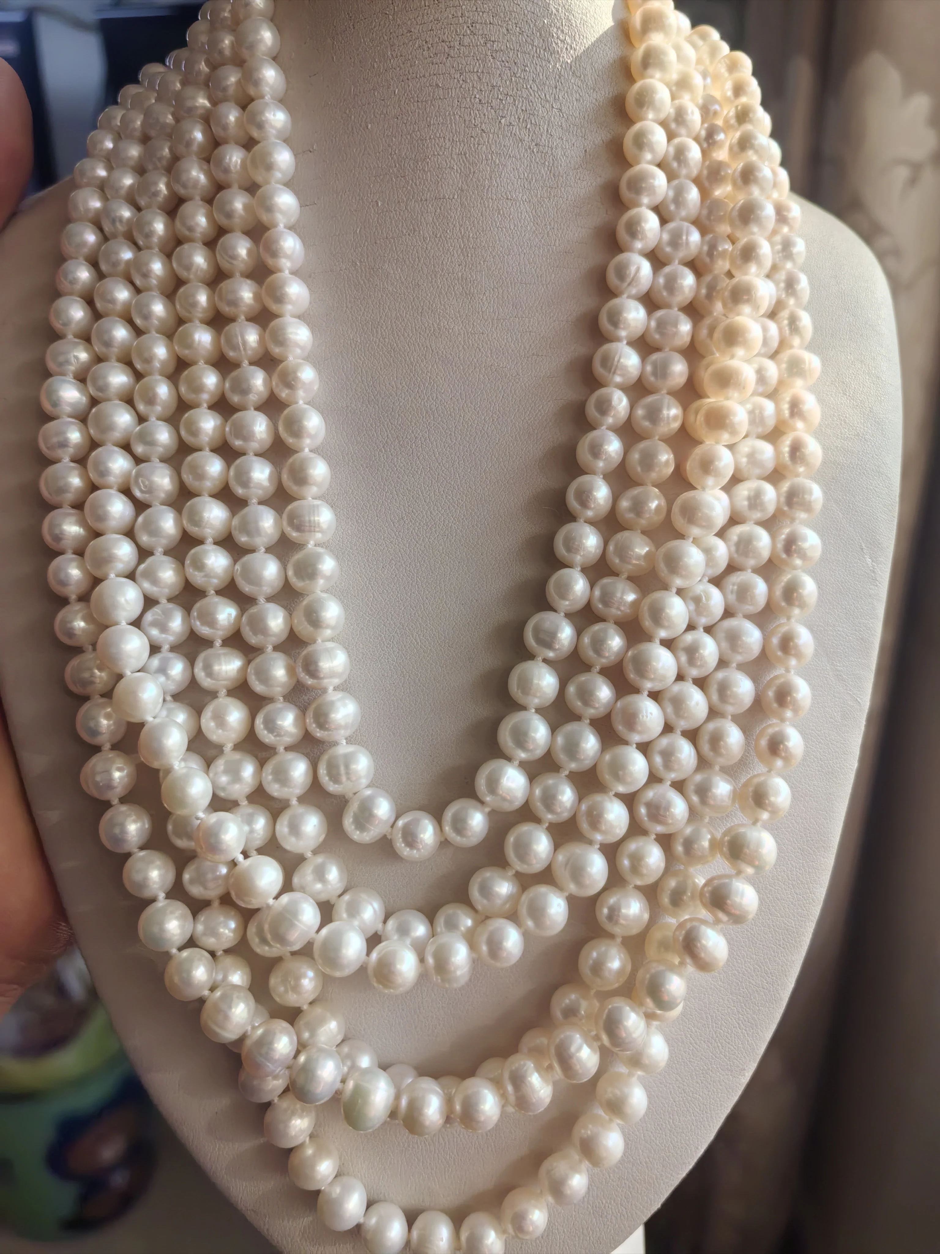 Natural Pearl Necklace AAAA 8-9mm Japanese Round Pearl Necklace 14k Gold 100 inch