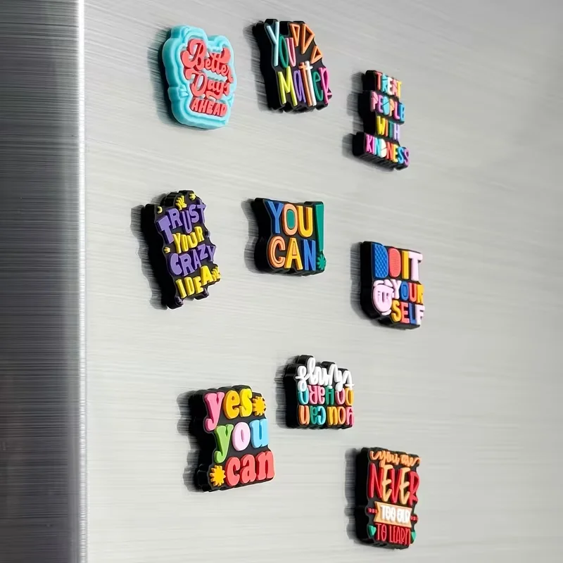 9 pieces of English phrase fridge magnets, plastic oval fridge magnets, suitable for whiteboards and cabinets