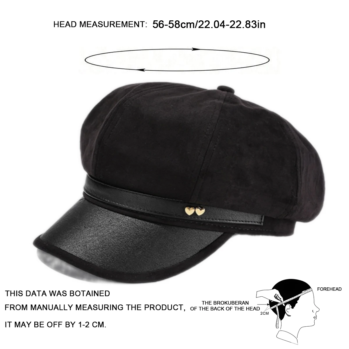Unisex Suede Heart Label Newsboy Hat Autumn Winter Retro Beret Hats Wild Casual Hats Fashion Octagonal Cap