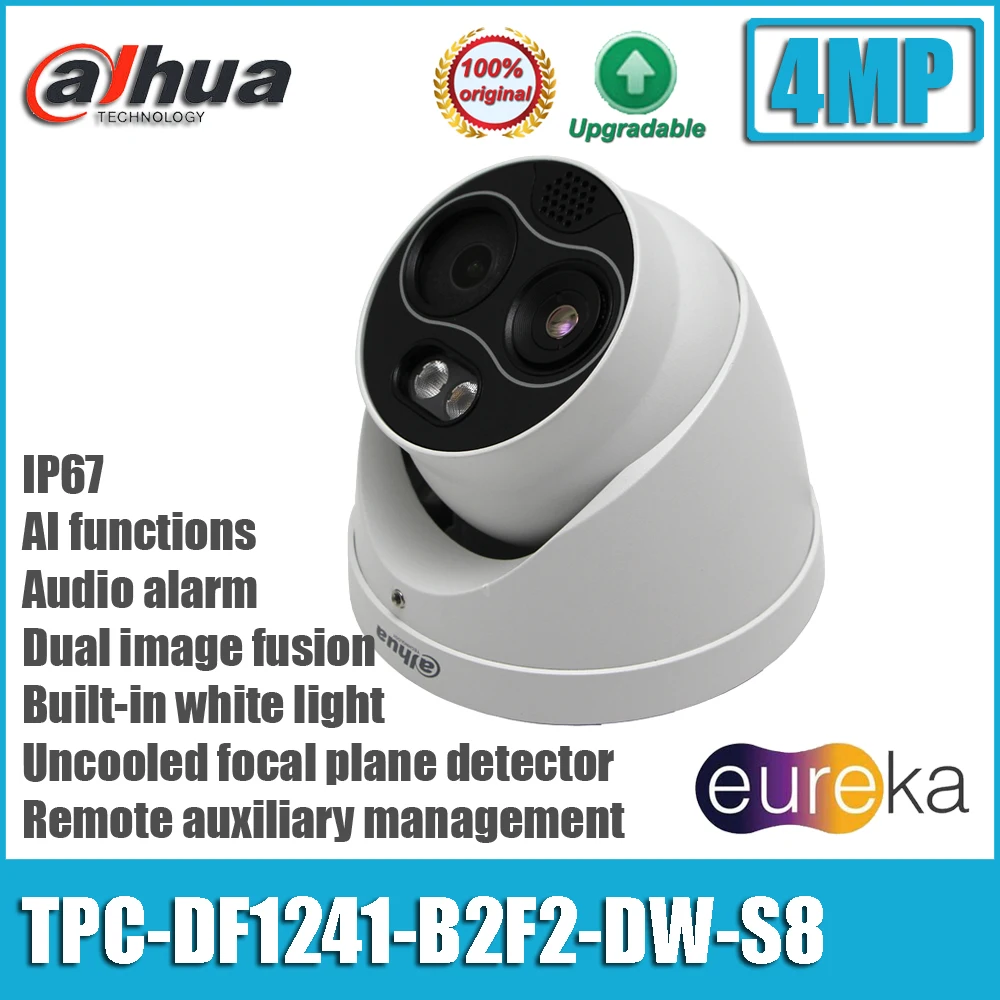 Original Dahua TPC-DF1241-B2F2-DW-S8, TPC-DF1241-S8 Eureka Series 4MP POE IP67 Thermal Network Mini Hybrid Eyeball Camera