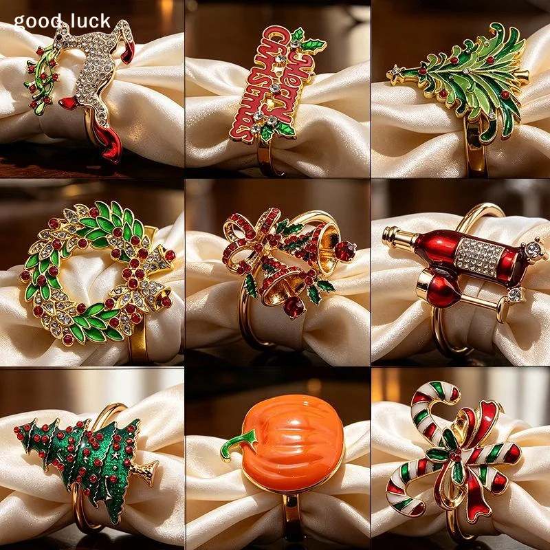 Answer6Pcs Xmas Napkin Holder Rings Wreath Christmas Napkin Rings For Holiday Party Dinner Table Decoration