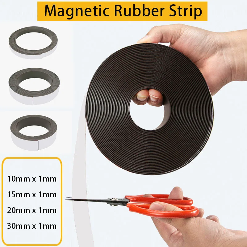 1/5/10 Meter Selbstklebende Gummi Magnet Streifen 10*1 15*1 20*1 30*1mm Band Gummi Kühlschrank Flexible Magnetische Streifen Für Zuhause