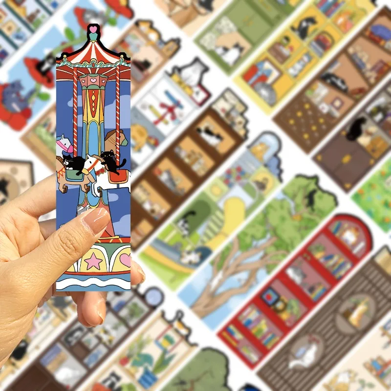 30Pcs Cat Life Bookmark Cartoon Cute Decorative Reading Book Labeling Student Stationery DIY Journal Bookmark Creative Gifts  ﻿