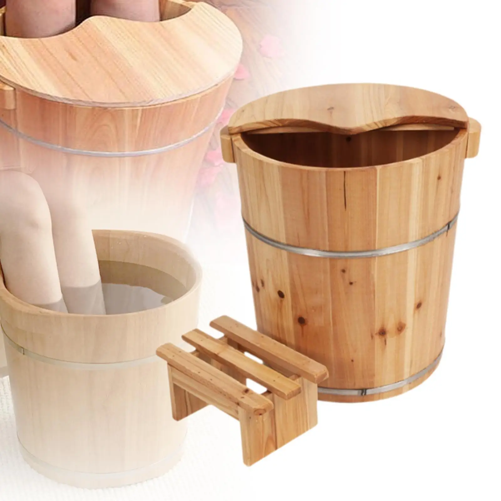 

Foot Bath Tub Wooden Deep Feet Soaking Tub for Home Foot SPA Saunas Bathroom