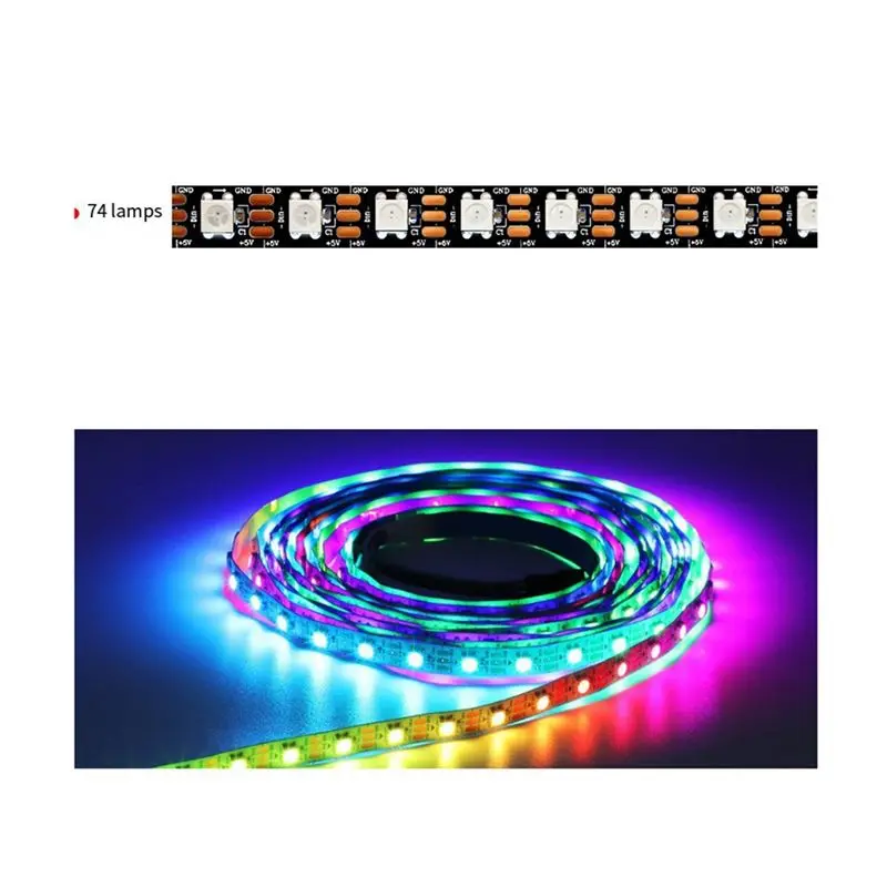 FFYY-WS2812B Individually Addressable Smart RGB LED Strip WS2812 Magic Light IP20 IP20 Waterproof Flexible Tape Lamp Bar 74LEDS