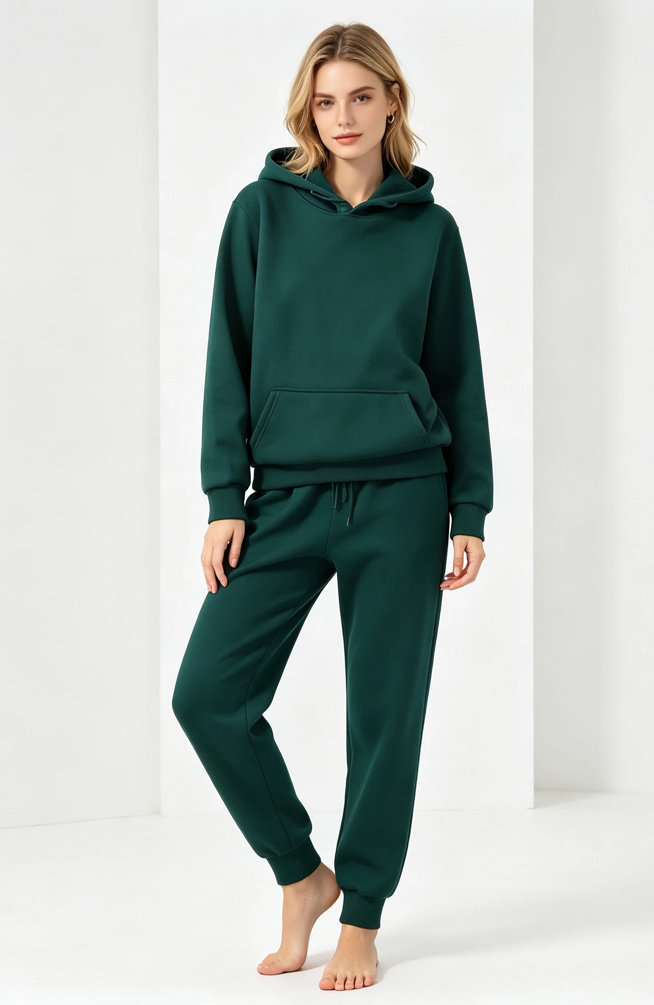 Women's Autumn and Winter Outdoor Leisure Sports Suit Solid Color Hooded Top Drawstring Leg Household Sweat Pants
