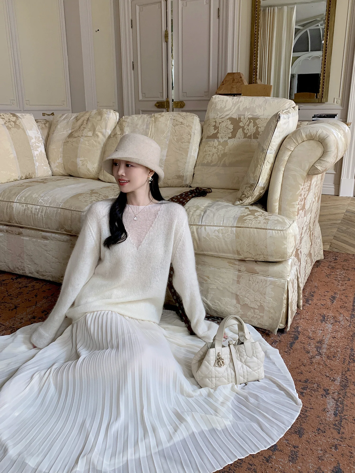 

Women's Soft Camere Alpaca Wool Knitted Sweater round Ne Loose Fit Autumn Winter Top mat Sle Comfortable Faion