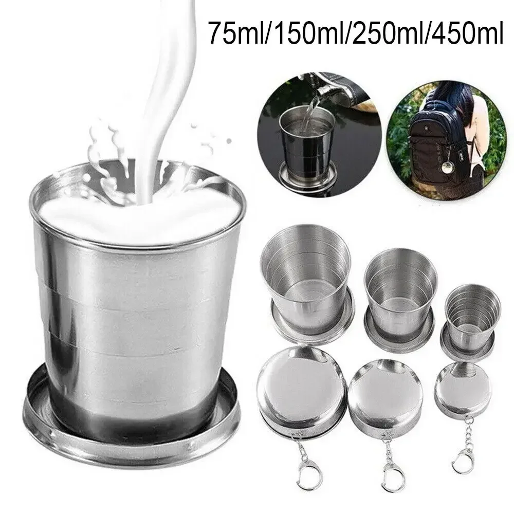 Tasse pliante en acier inoxydable, ustensiles de cuisine de camping, tasse rétractable, tasses à thé, ustensiles de camp, tasse pliée, ustensiles britware, 75 ml, 150 ml, 250ml