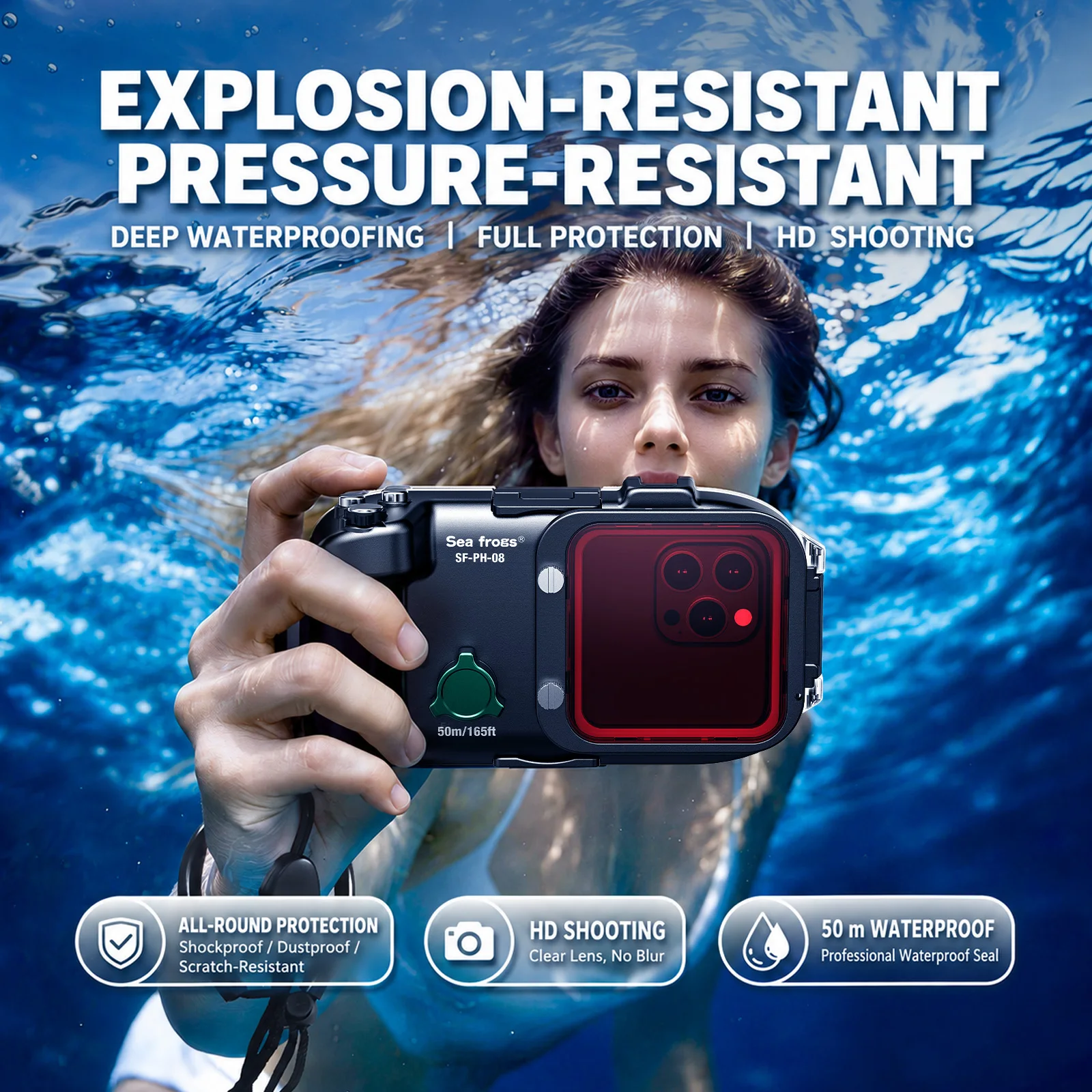 50m Waterproof Smartphone Diving Case - Underwater Housing with Physical Zoom Lever & Bluetooth Control, Vacuum Pump & Anti-Fog