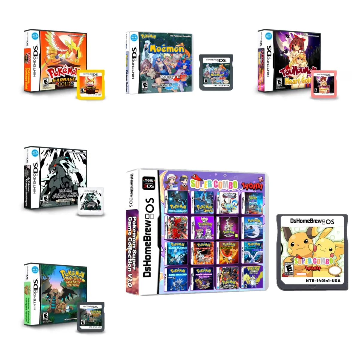 Cartucho de juego NDS de la serie Anime Pokemon, consola de videojuegos Moemon Silver Yellow KAIZO MoonBlack2, colección de hobby, regalos, juguetes
